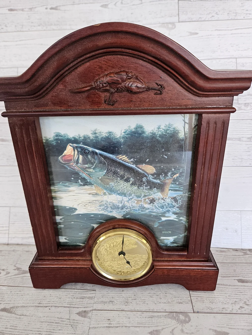 Danbury Mint The Prized Catch Wood Clock Bass Fishing Decor Vintage